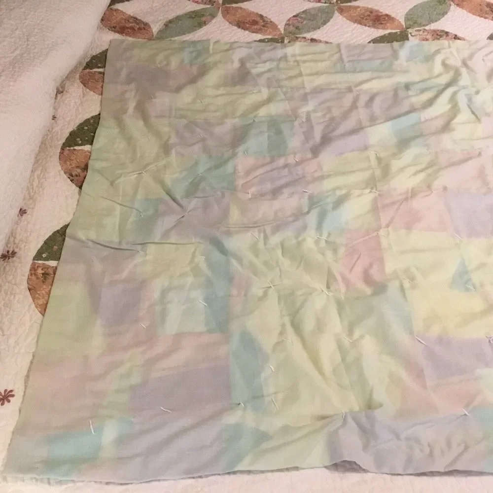 Vintage Hand Sewed Baby Patchwork Quilt‎ 70s White tacked Yellow Orange 60x39